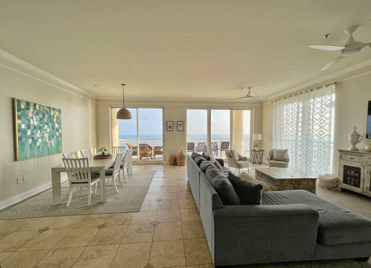 The Beach Club Resort and Spa Penthouse living room and dining room.