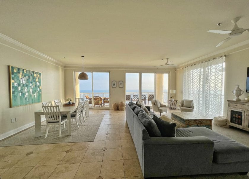 The Beach Club Resort and Spa Penthouse living room and dining room. 