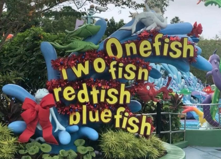 Entrance to one fish, two fish, red fish, blue fish, Universal vs Island of Adventure
