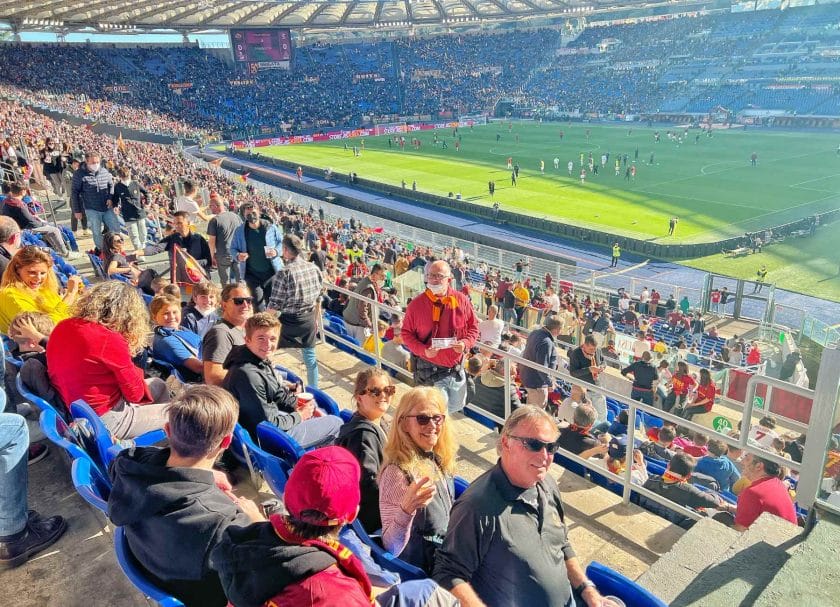 Our family at the AS Roma soccer game. A top thing to do in Rome with kids.