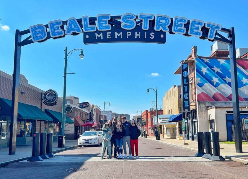 Our family standing under the Beale street sign in downtown Memphis.