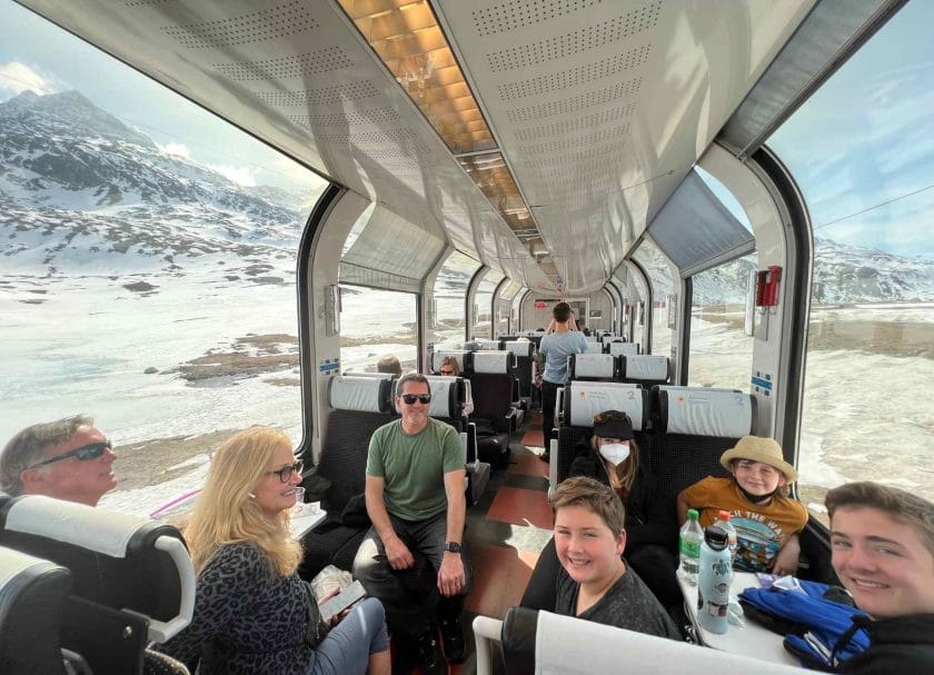 View of the seat setup on the Bernina Express 2nd class seats. 