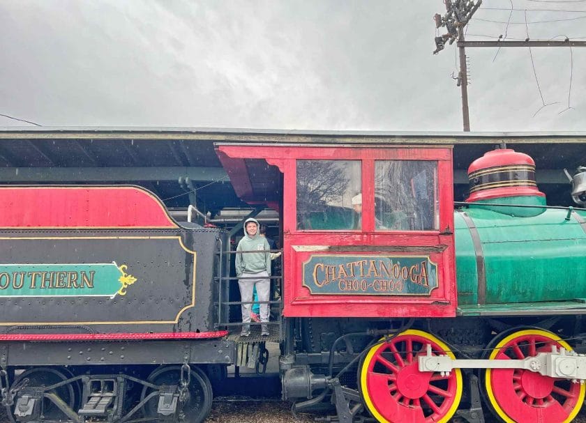 Knox on the train at the Chattanooga Cho Cho.