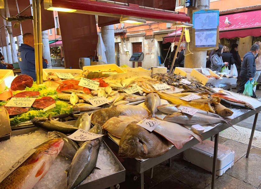 Picture of the Rialto fish market in Venice. A top thing to do in Venice.