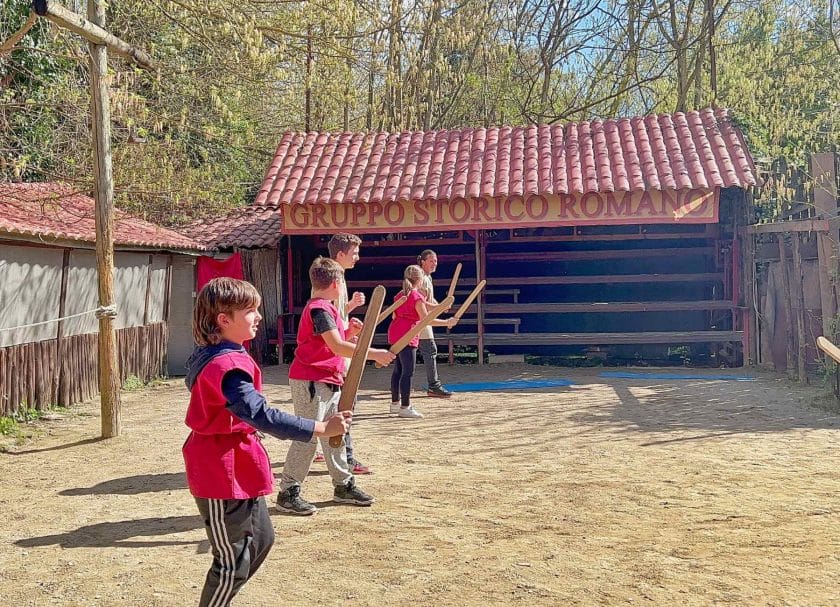 Our family doing the Rome Gladiator School. A top thing to do in Rome with kids!