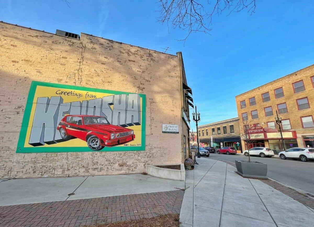 Picture of Kenosha sign A top city to visit on a romantic getaway in Wisconsin.