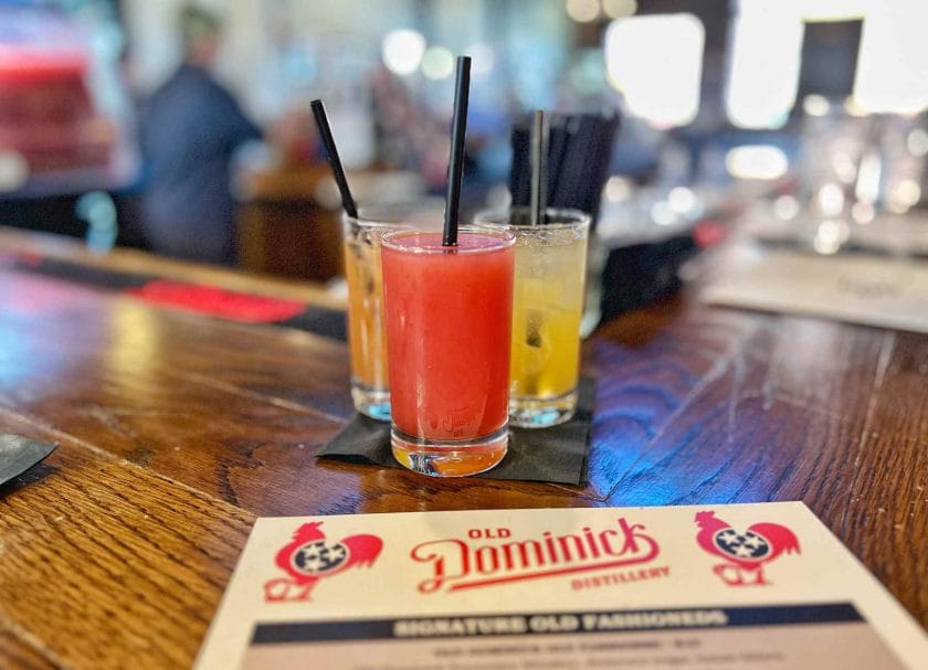 Picture of Old Dominick Distillery cocktail samplers. 