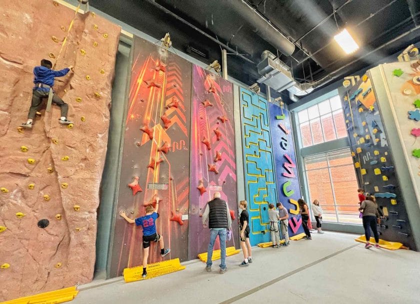 Kids getting ready to climb at the high point rock climbing place in Chattanooga. 