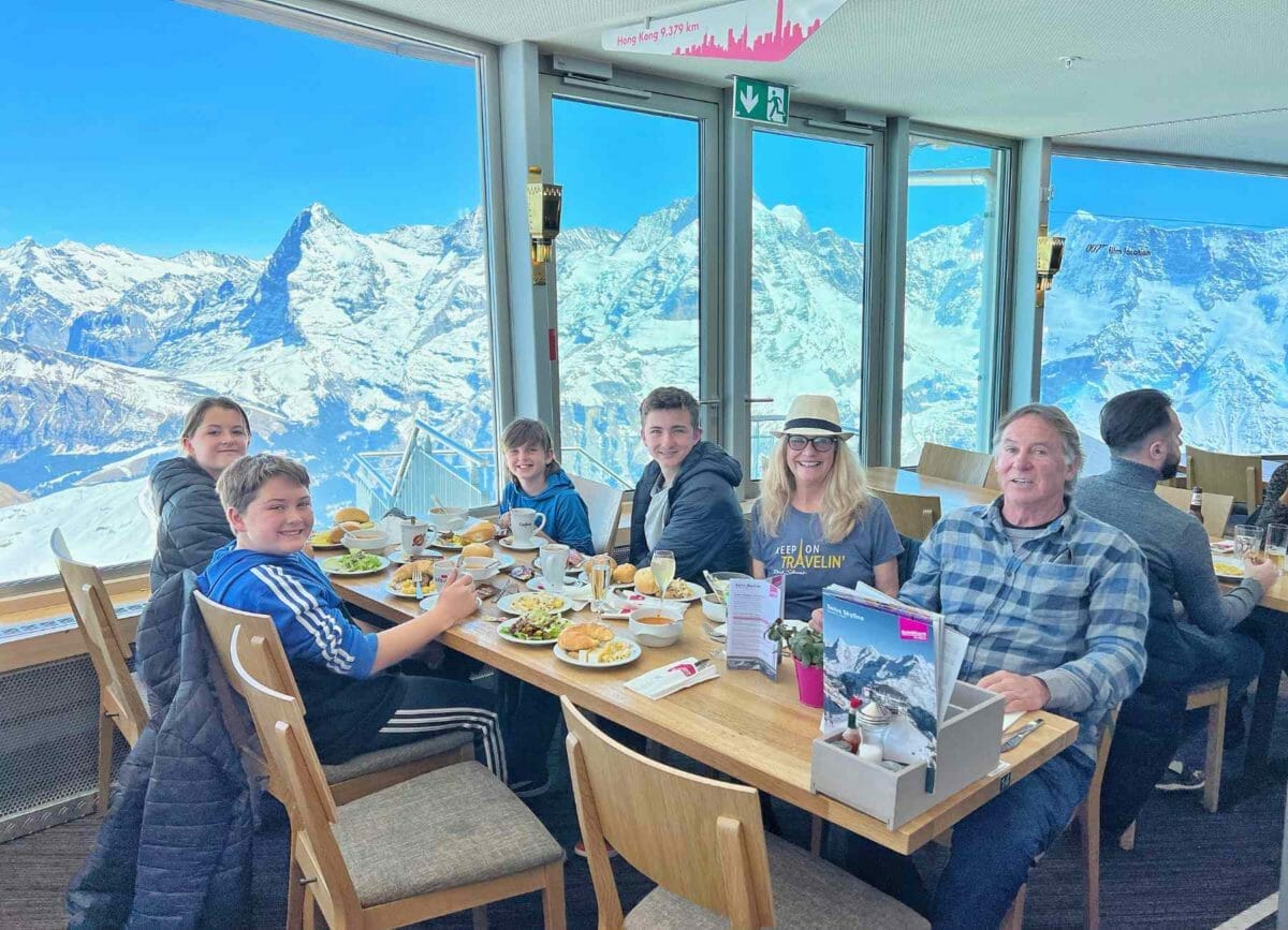 Having lunch at the Schilthorn Piz Gloria rotating restaurant.