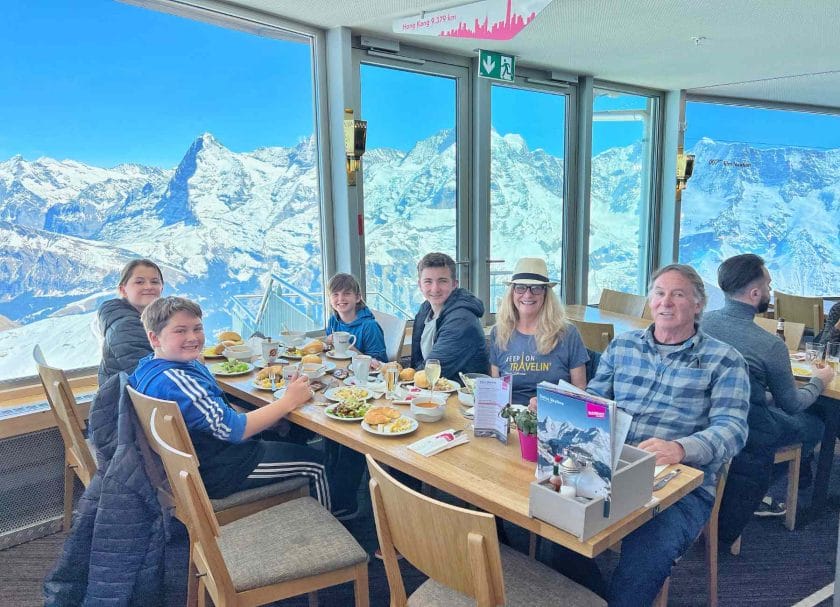 Having lunch at the Schilthorn Piz Gloria rotating restaurant. 