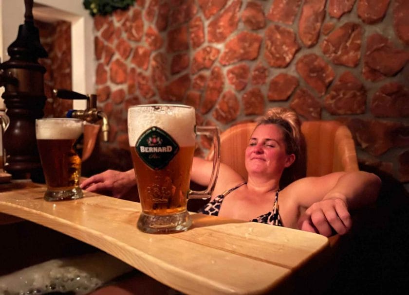 Relaxing in the beer spa Prague