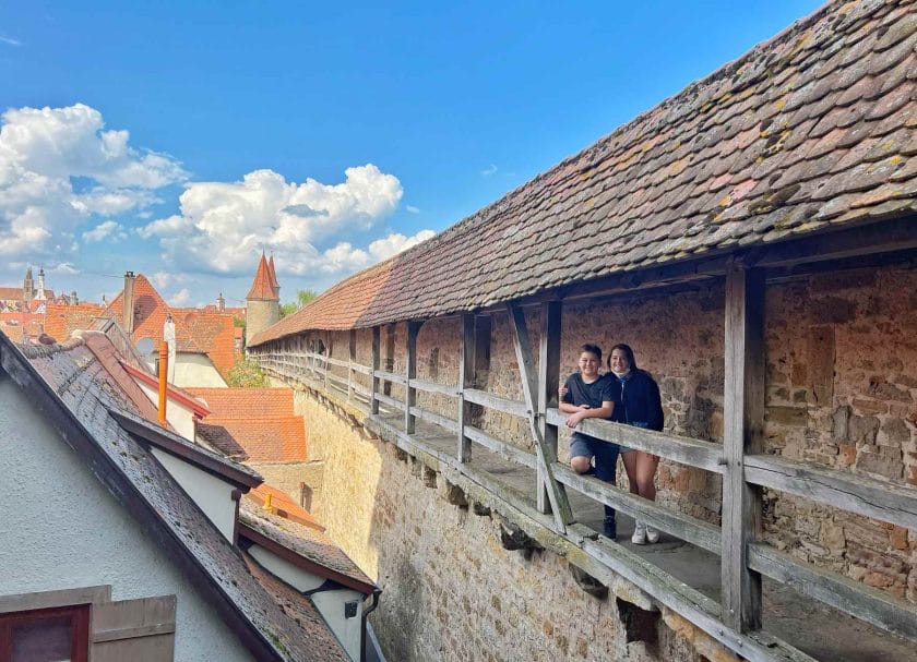 Melia and Cannon on the city wall of Rothenburg ob der Tauber Germany.
