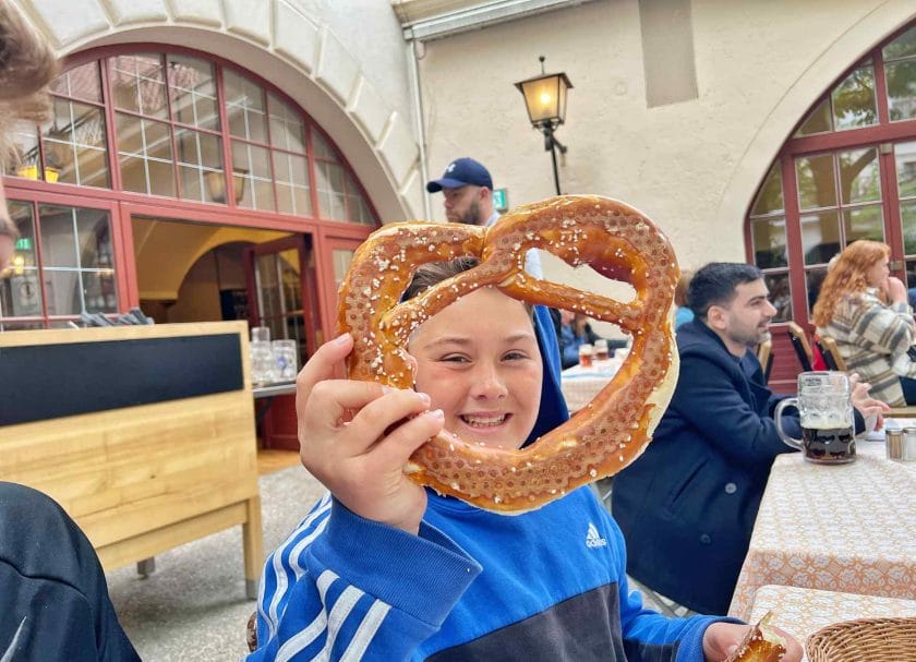 Cannon holding a giant pretzel