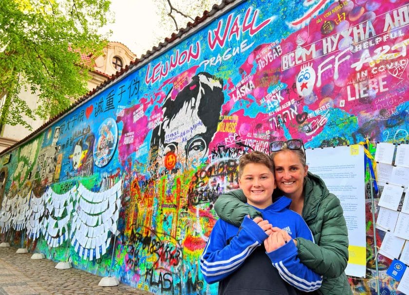 Cannon and I in front of the John Lennon wall