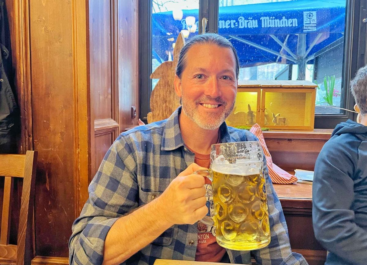 Munich featured image Craig with a large beer.