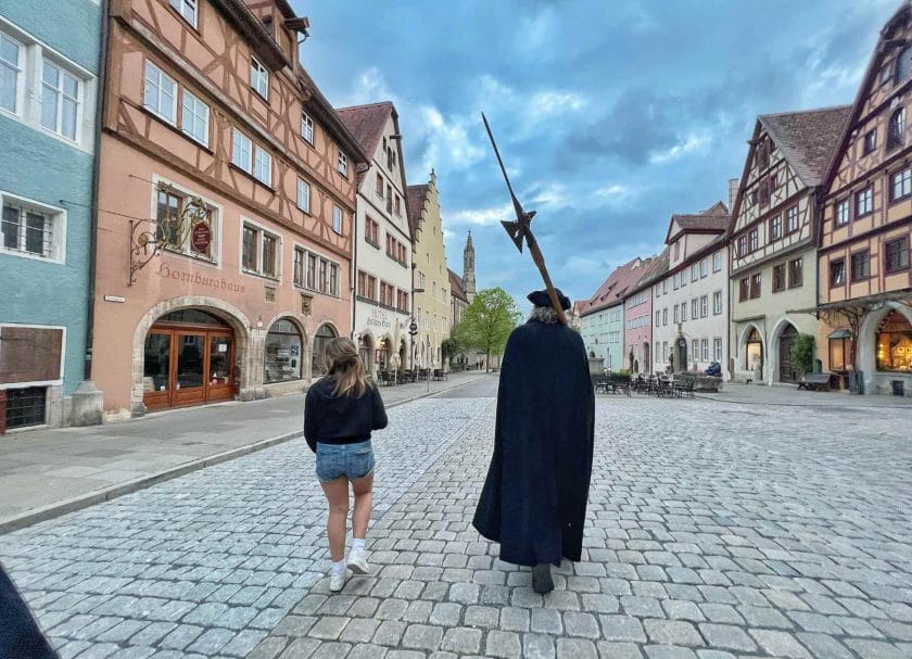 Melia and the Nightmans watch walking the streets of rothenburg ob der tauber Germany.