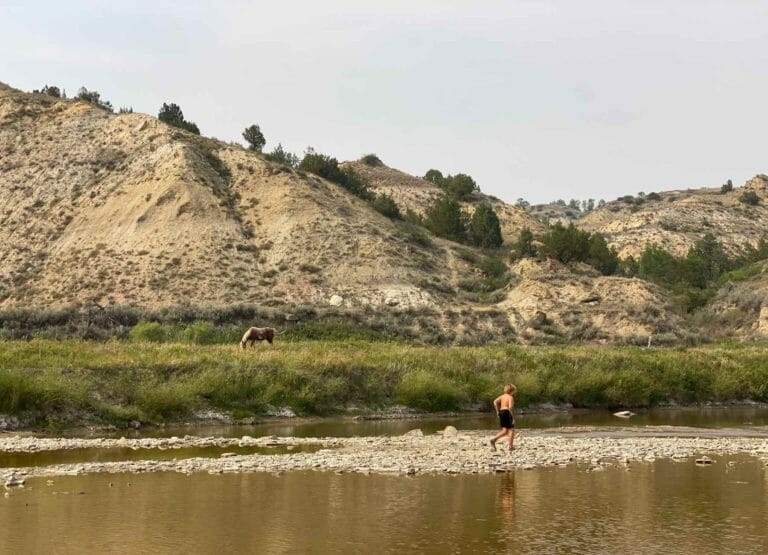 Cannon exploring in Theodore Roosevelt National Park