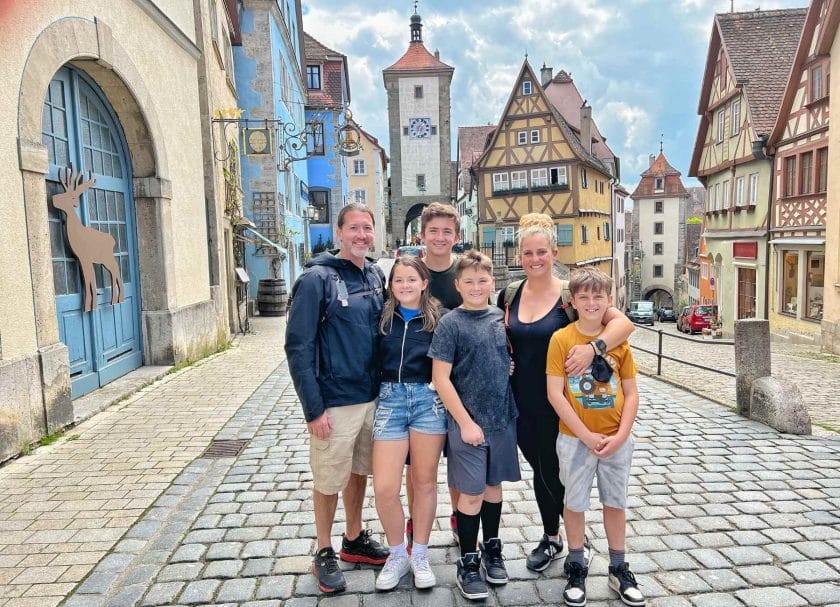 Family picture in front of the Plonlein in Rothenburg ob der Tauber Germany.