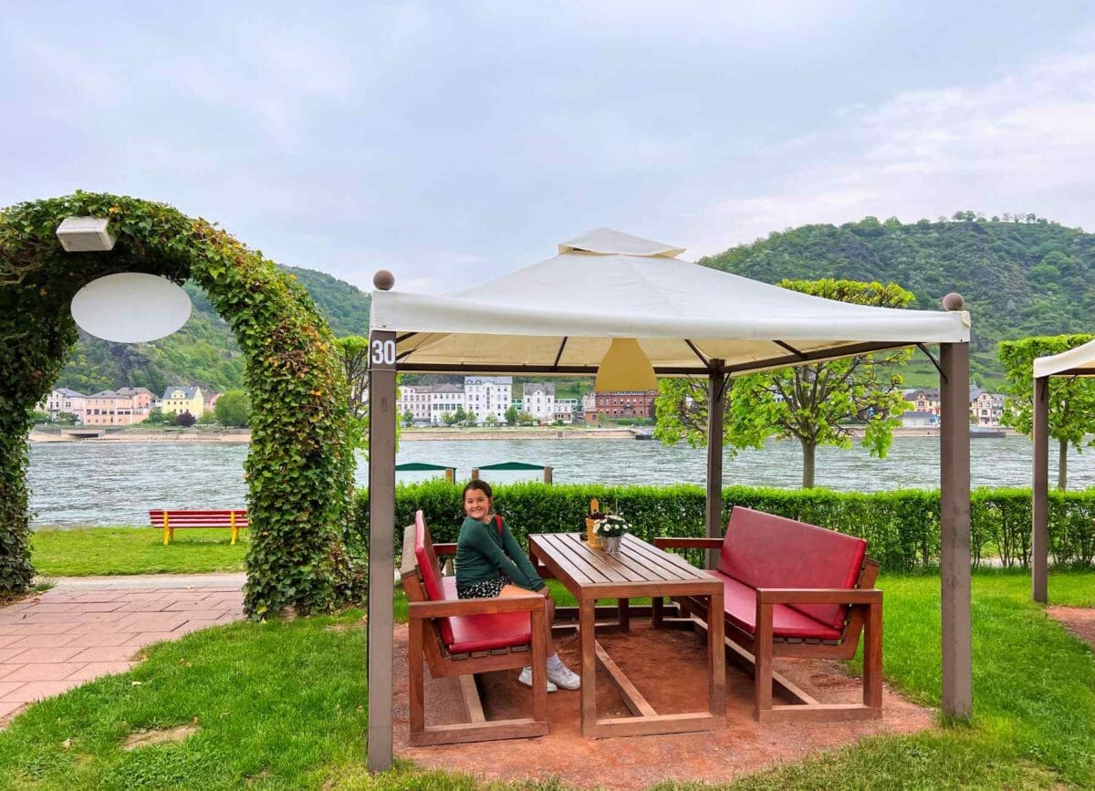 Melia sitting at the table at the Rebstock Garden resturant.