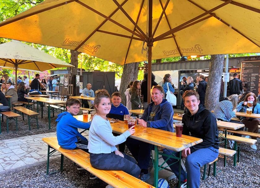 Picture of kids with Boppa at the beer garden