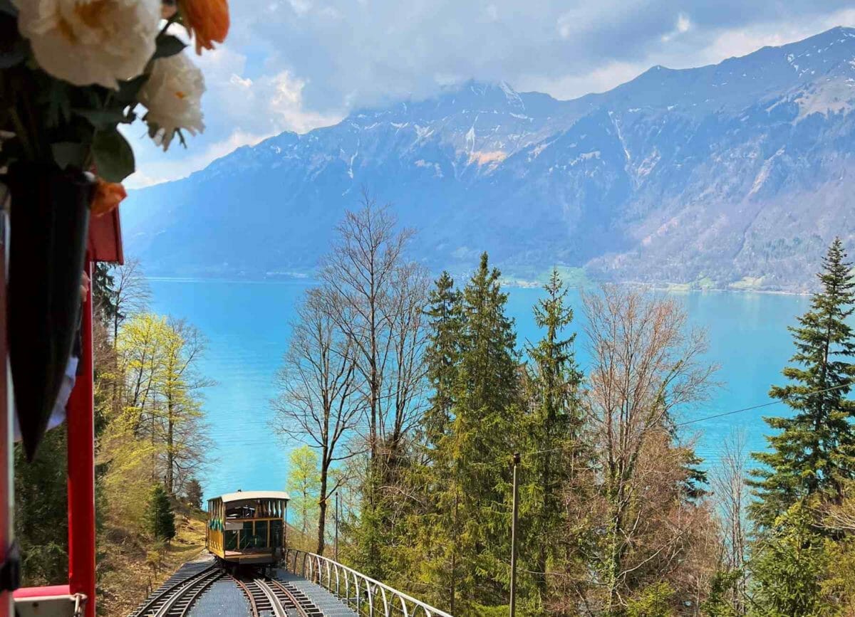 Picture of the funicular coming up from the lake to the Grand Hotel Giessbach