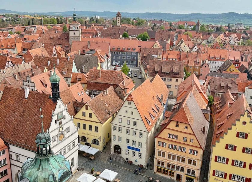 Looking down from the top of the town hall onto Rothenburg.