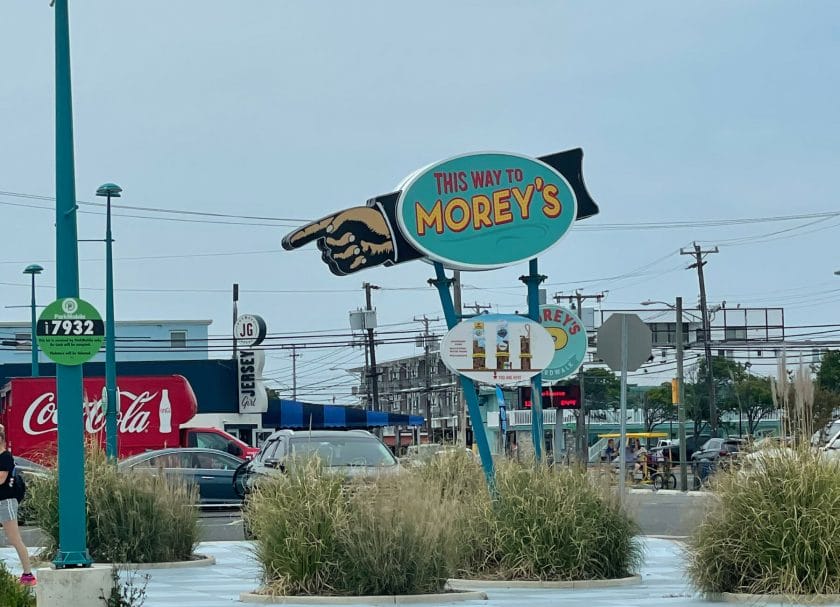 The sign pointing the way to Morey's Pier in Wildwood, New Jersey, Things to do in New Jersey