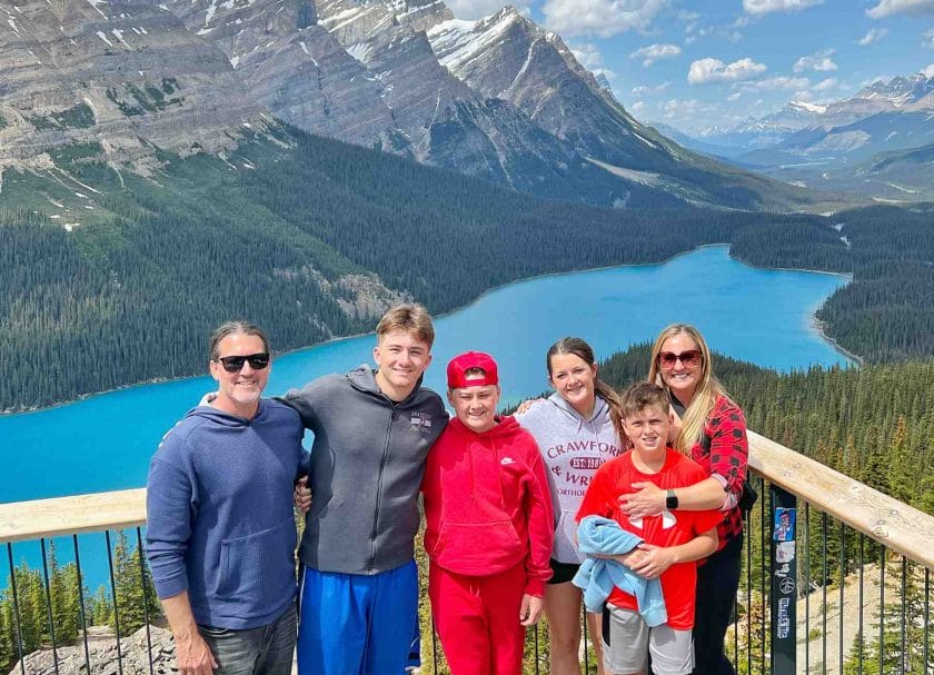 Our family in front of Peyto Lake
