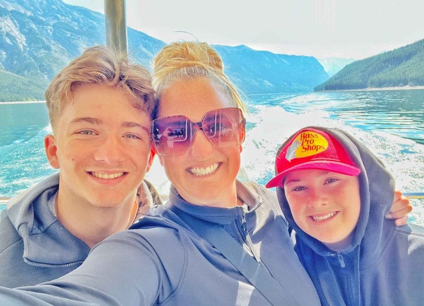 Carson, Cannon and I on the back of the Lake Minnewanka Boat Cruise