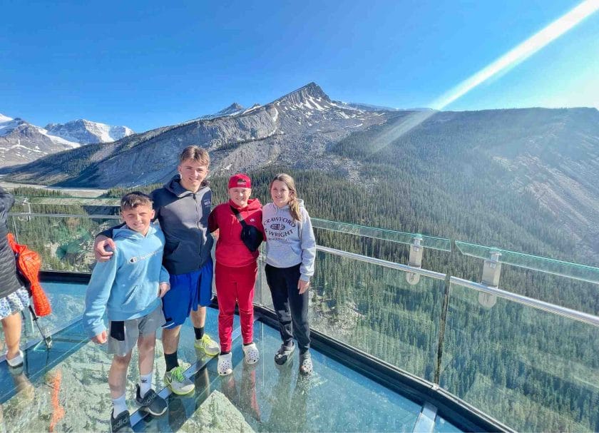 Picture of the kids on the Columbia Icefield Adventure Skywalk