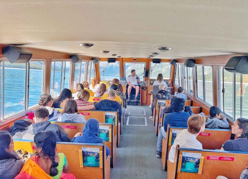 The inside of the Lake Minnewanka Boat Cruise