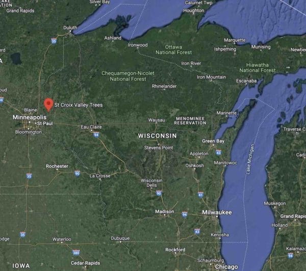 Location of St Croix Valley Cut your own Christmas tree in Wisconsin