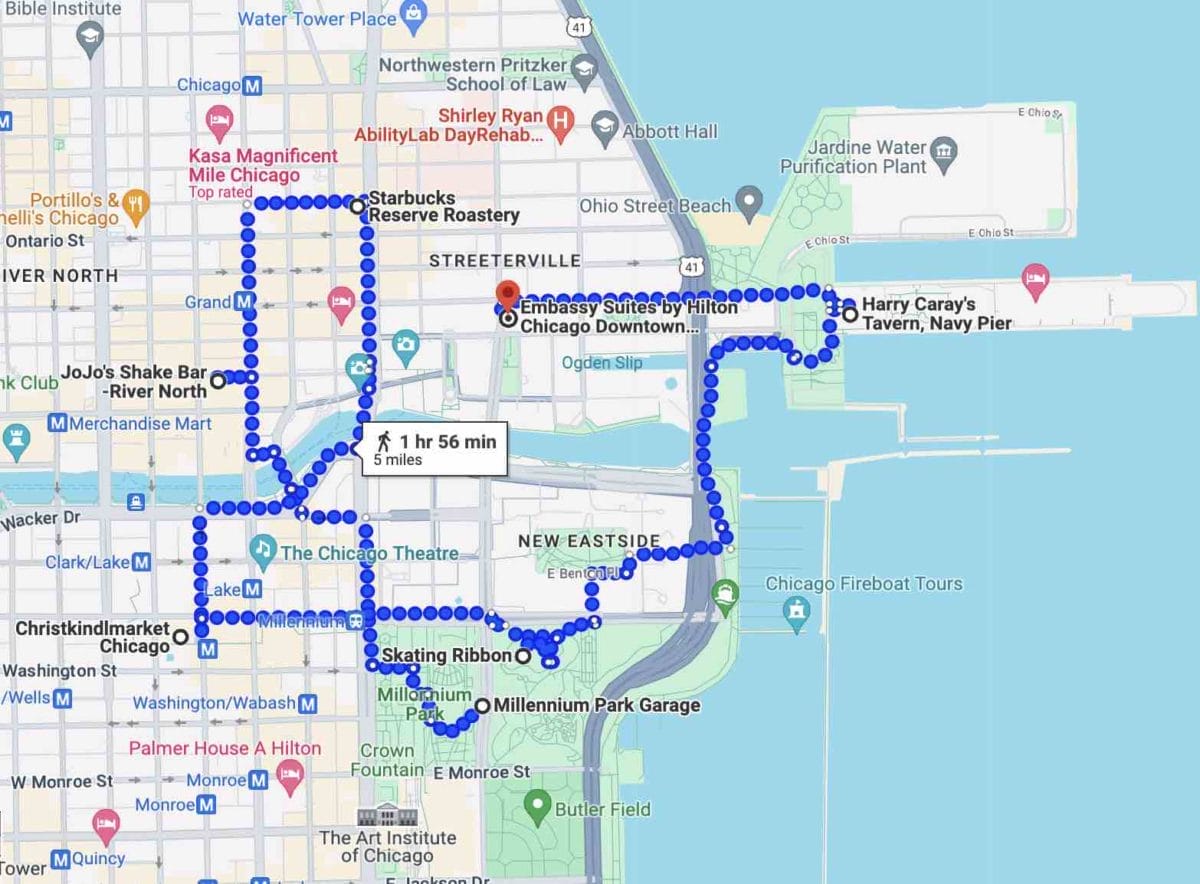 Map of the route we took in Chicago