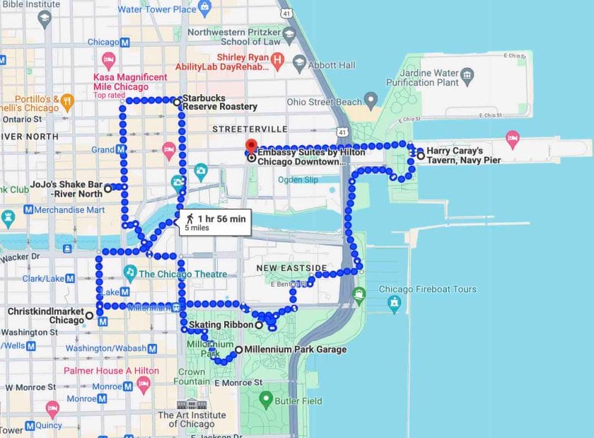 Map of the route we took in Chicago