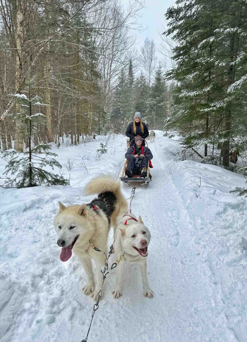 Picture of Carson and I on a dog sled in Quebec City