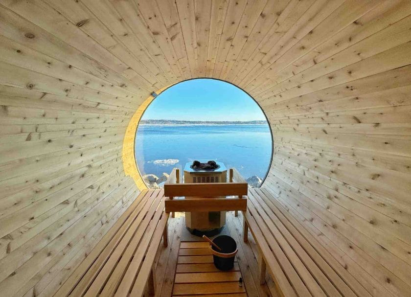 Picture out of the sauna at the Ice Canoeing Experience.