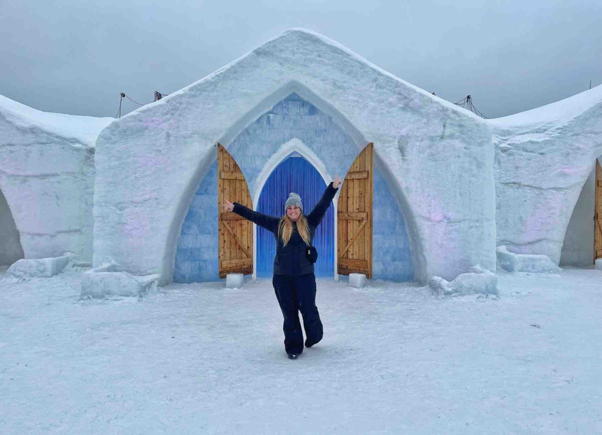 Bryanna outside the Ice Hotel in Quebec City.