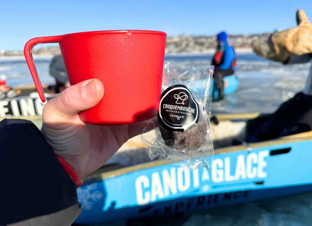 Hot Chocolate and energy ball break when we were ice canoeing in Quebec City. 