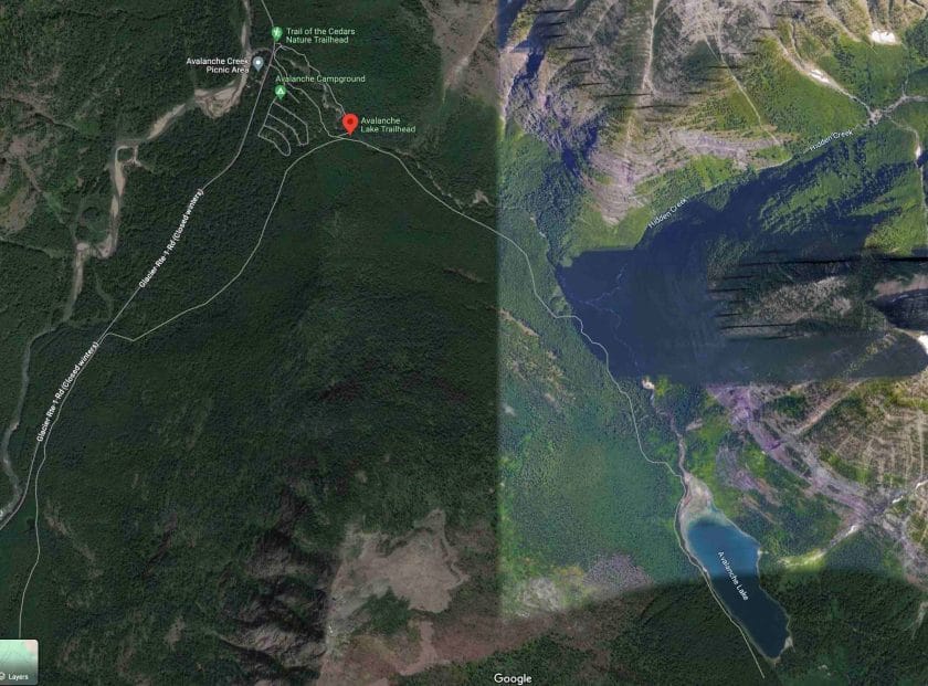 Map of where Avalanche Lake Glacier National Park is located