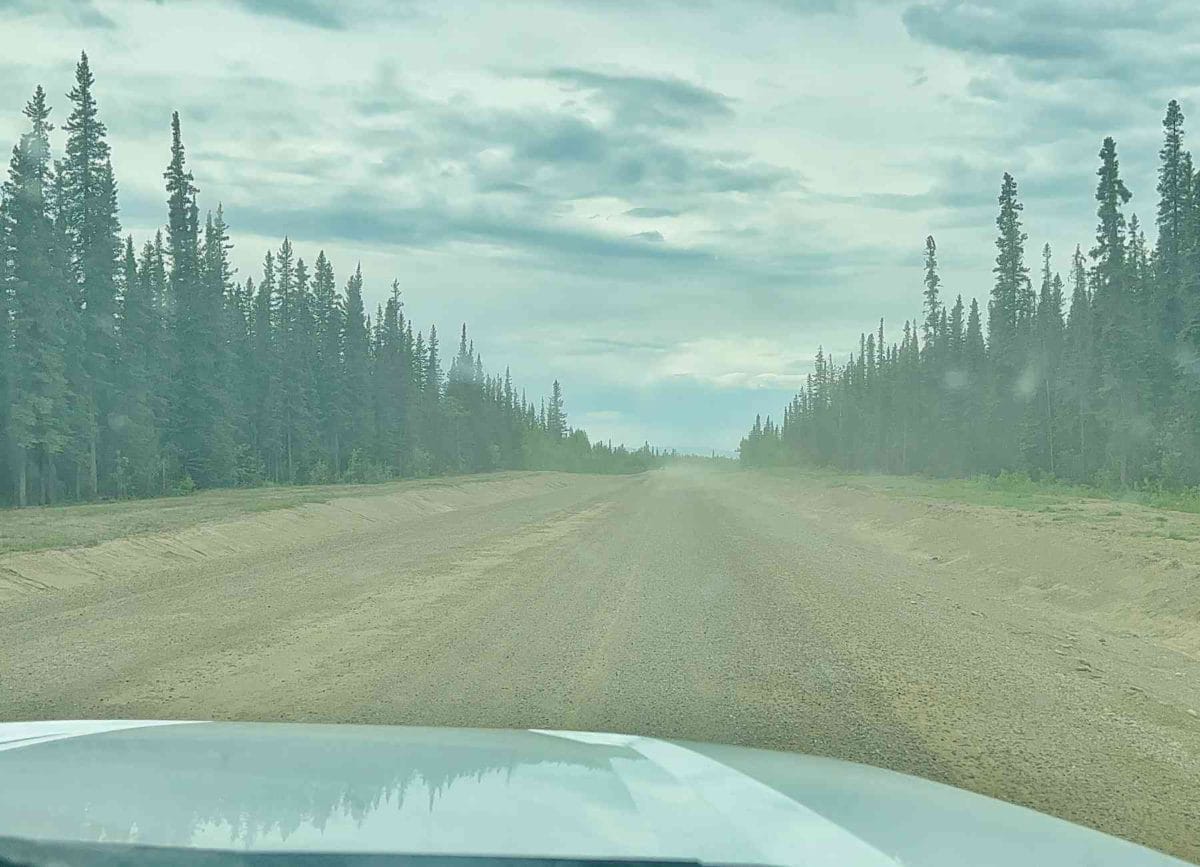 Dirt road section of the drive from Whitehorse to Dawson City