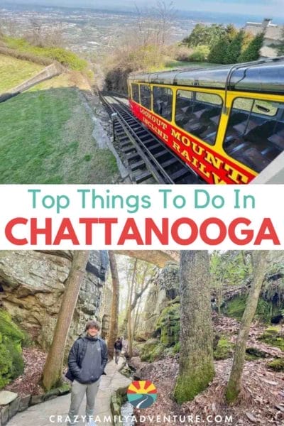 Incline train and picture of kid at Rock City in Chattanooga